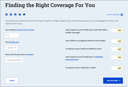 Finding the Right Coverage For You screenshot from the DB101 website tool